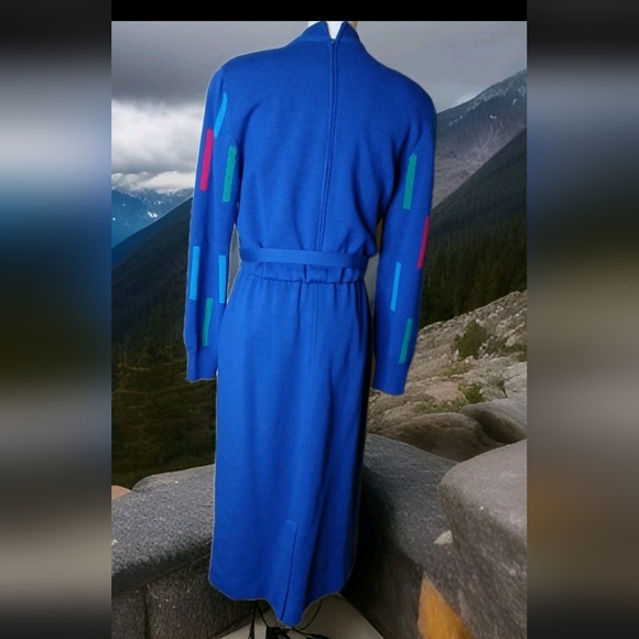 VTG Ciao Ltd Sweater Dress 80s Turquoise Blue Silk Blend Lined Sz 8 Secretary - Picture 2 of 9